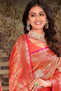Red Zari Woven Kanjivaram Silk Saree With Blouse Piece
