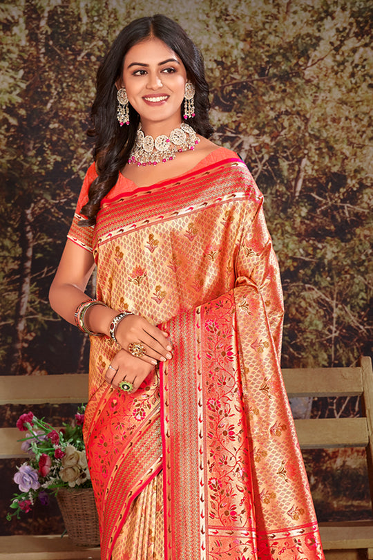 Red Zari Woven Kanjivaram Silk Saree With Blouse Piece