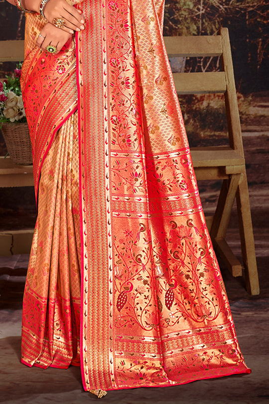 Red Zari Woven Kanjivaram Silk Saree With Blouse Piece