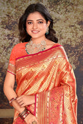 Hot Pink Zari Woven Kanjivaram Silk Saree With Blouse Piece