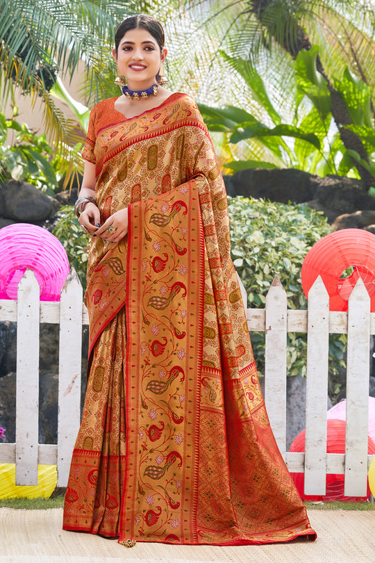 Red Zari Woven Kanjivaram Silk Saree With Blouse Piece
