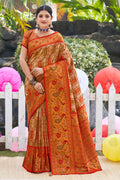 Orange Zari Woven Kanjivaram Silk Saree With Blouse Piece