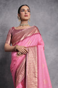 Pink Tussar Silk Blend Saree With Blouse Piece