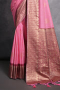 Pink Tussar Silk Blend Saree With Blouse Piece