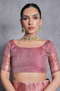 Pink Tussar Silk Blend Saree With Blouse Piece