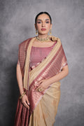 Cream Tussar Silk Blend Saree With Blouse Piece