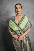 Green Tussar Silk Blend Saree With Blouse Piece