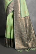 Green Tussar Silk Blend Saree With Blouse Piece