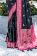 Black Banarasi Silk Blend Saree With Blouse Piece