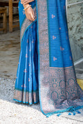 Teal Banarasi Silk Blend Saree With Blouse Piece