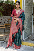 Green Banarasi Silk Blend Saree With Blouse Piece