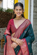 Green Banarasi Silk Blend Saree With Blouse Piece