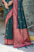 Green Banarasi Silk Blend Saree With Blouse Piece