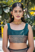 Maroon Banarasi Silk Blend Saree With Blouse Piece