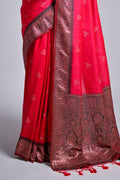 Pink Banarasi Silk Blend Saree With Blouse Piece
