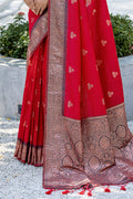 Red Banarasi Silk Blend Saree With Blouse Piece