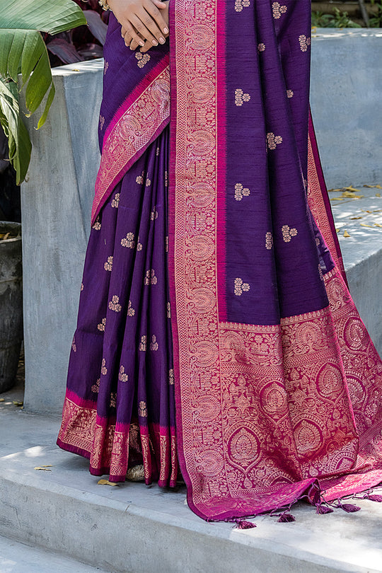Violet Banarasi Silk Blend Saree With Blouse Piece