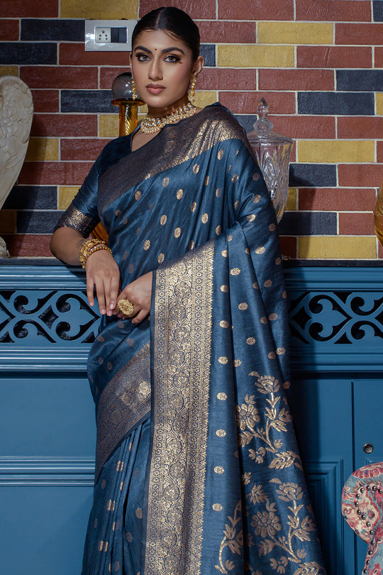 Cyan Blue Banarasi Saree