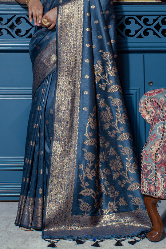 Cyan Blue Banarasi Saree