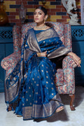 Cyan Blue Banarasi Saree