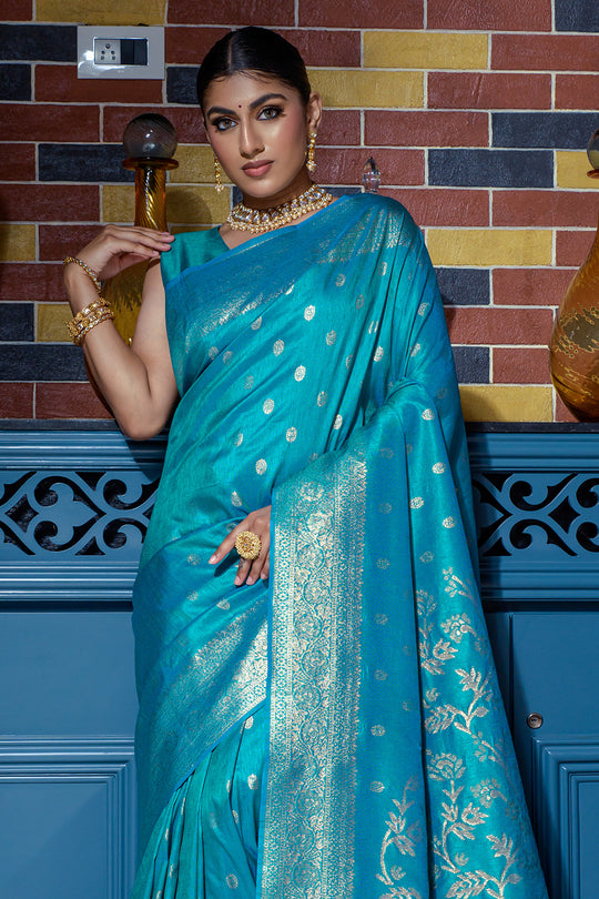 Firozi Blue Banarasi Saree