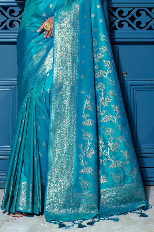 Firozi Blue Banarasi Saree