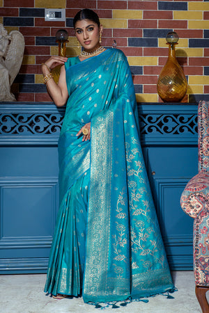 Firozi Blue Banarasi Saree