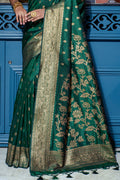 Bottle Green Banarasi Saree