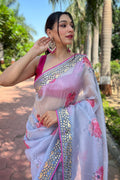 Grey Organza Saree with Dark Pink Blouse Piece