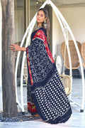Blue Hand Block Print Mulmul Cotton Sarees Saree With Blouse Piece