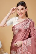 Pink Satin Embroidered Satin Saree