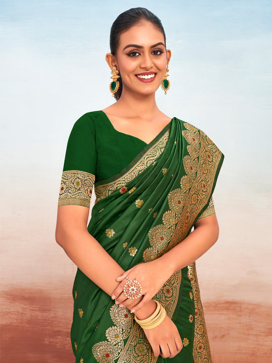 Green Silk Saree With Blouse Piece