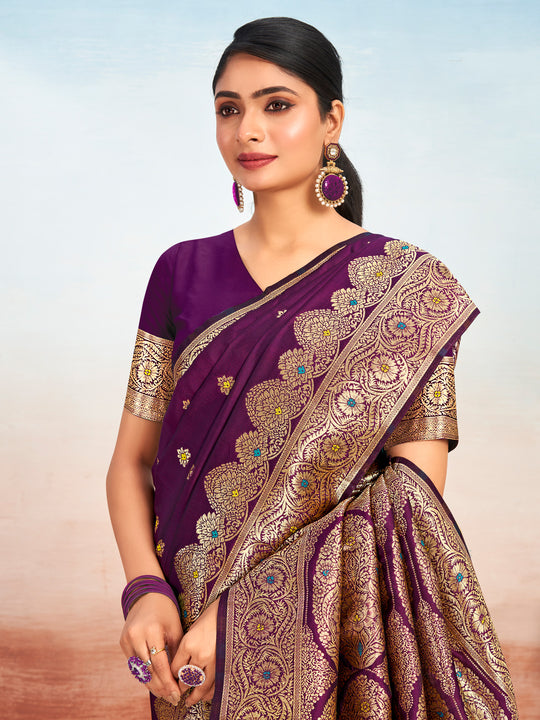 Purple Silk Saree With Blouse Piece