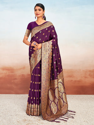 Purple Silk Saree With Blouse Piece