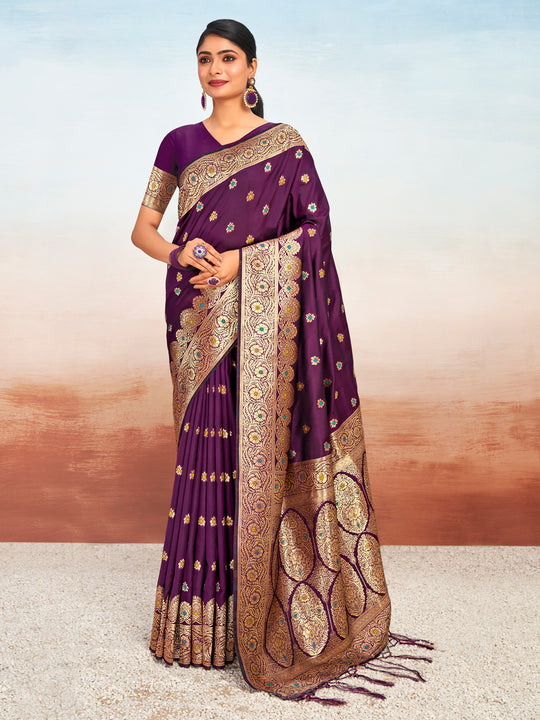 Purple Silk Saree With Blouse Piece