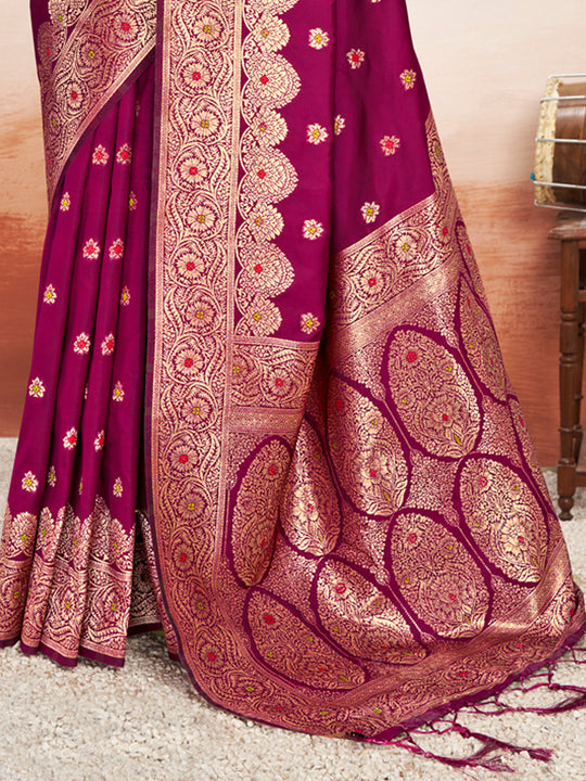Wine Silk Saree With Blouse Piece