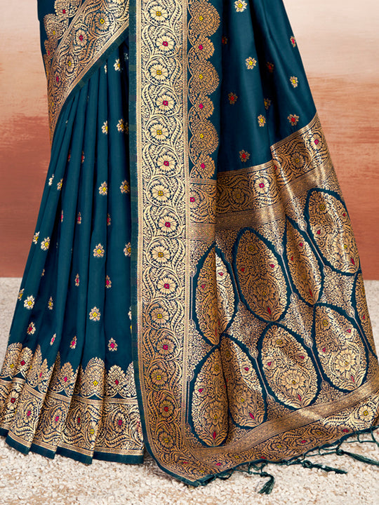 Navy Blue Silk Saree With Blouse Piece