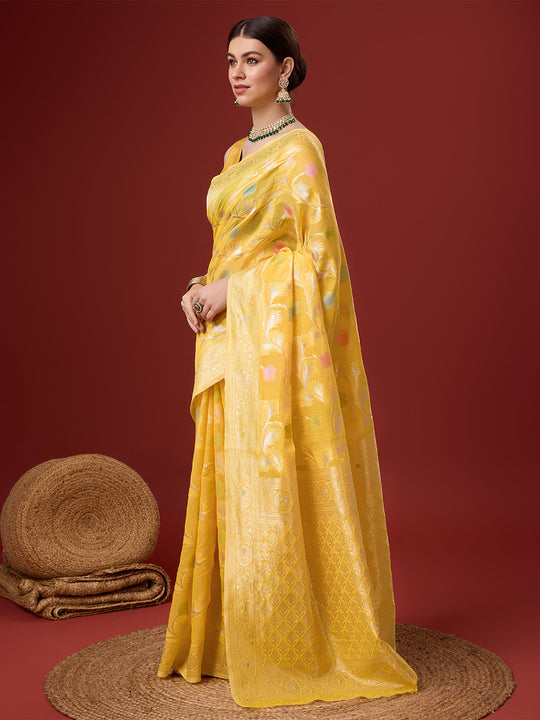 Yellow Cotton Saree With Blouse Piece