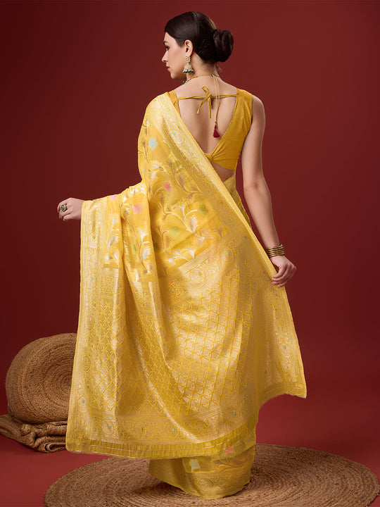 Yellow Cotton Saree With Blouse Piece