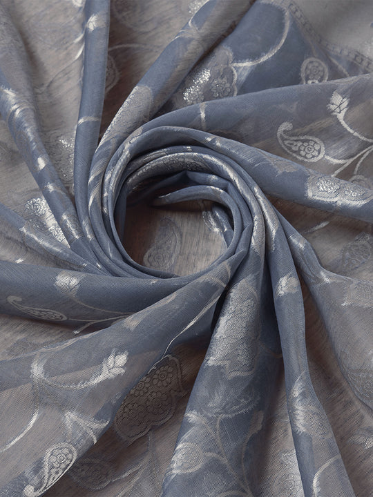 Grey Cotton Saree With Blouse Piece