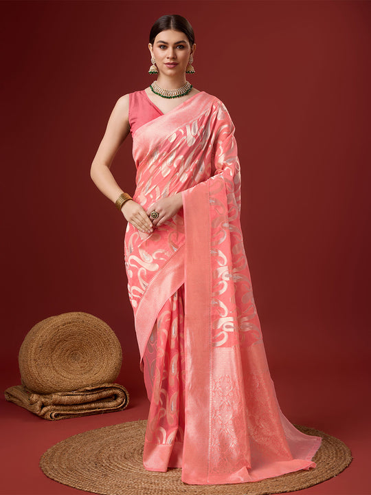Pink Cotton Saree With Blouse Piece