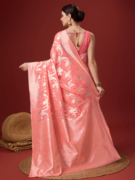 Pink Cotton Saree With Blouse Piece