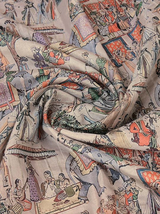 Multi Color Cotton Digital Print Saree With Blouse Piece