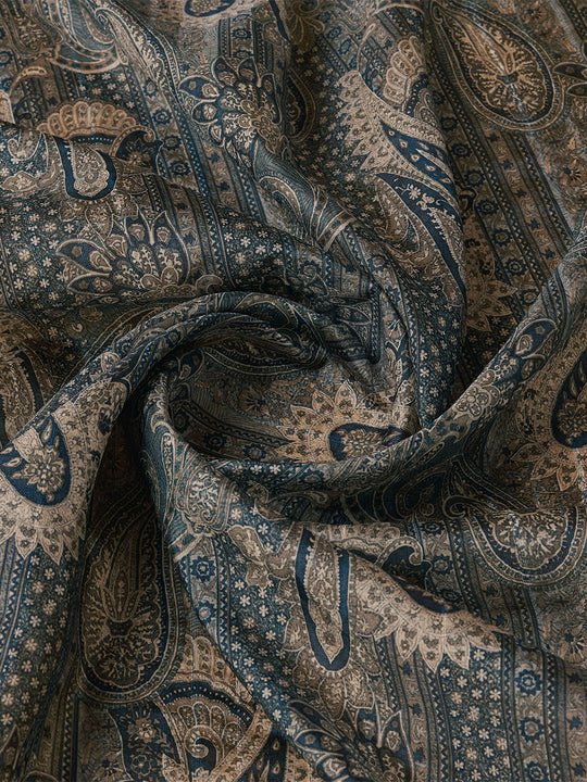 Blue Cotton Digital Print Saree With Blouse Piece