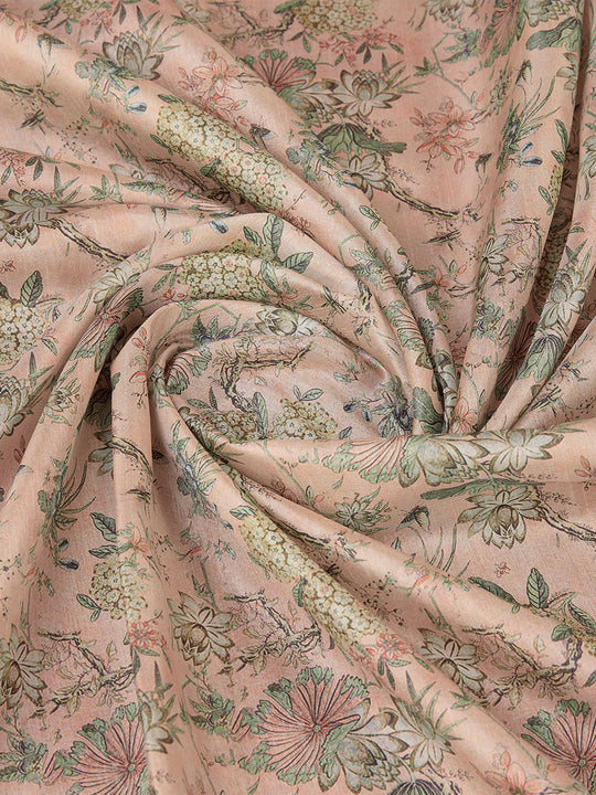 Peach Cotton Digital Print Saree With Blouse Piece