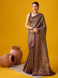 Coffee Cotton Digital Print Saree With Blouse Piece