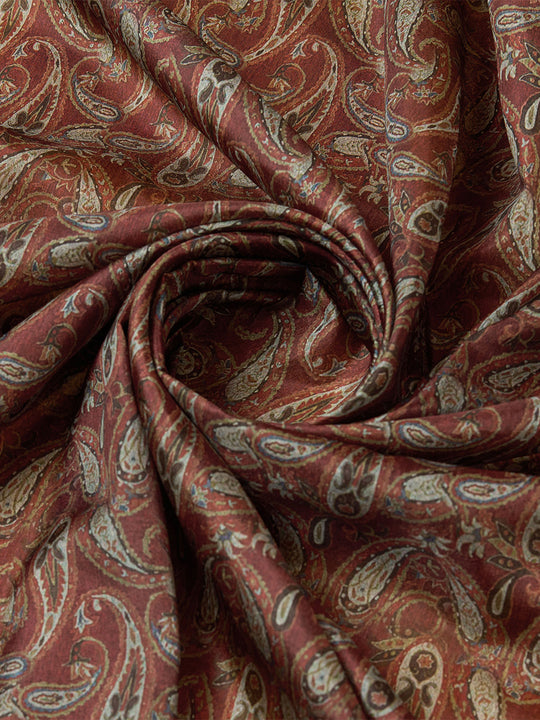 Coffee Cotton Digital Print Saree With Blouse Piece