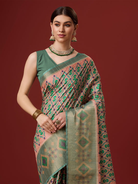 Peach Cotton Digital Print Saree With Blouse Piece