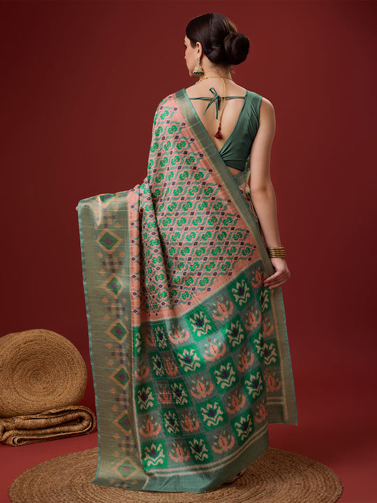 Peach Cotton Digital Print Saree With Blouse Piece