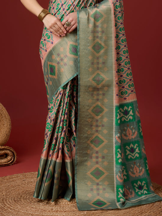 Peach Cotton Digital Print Saree With Blouse Piece